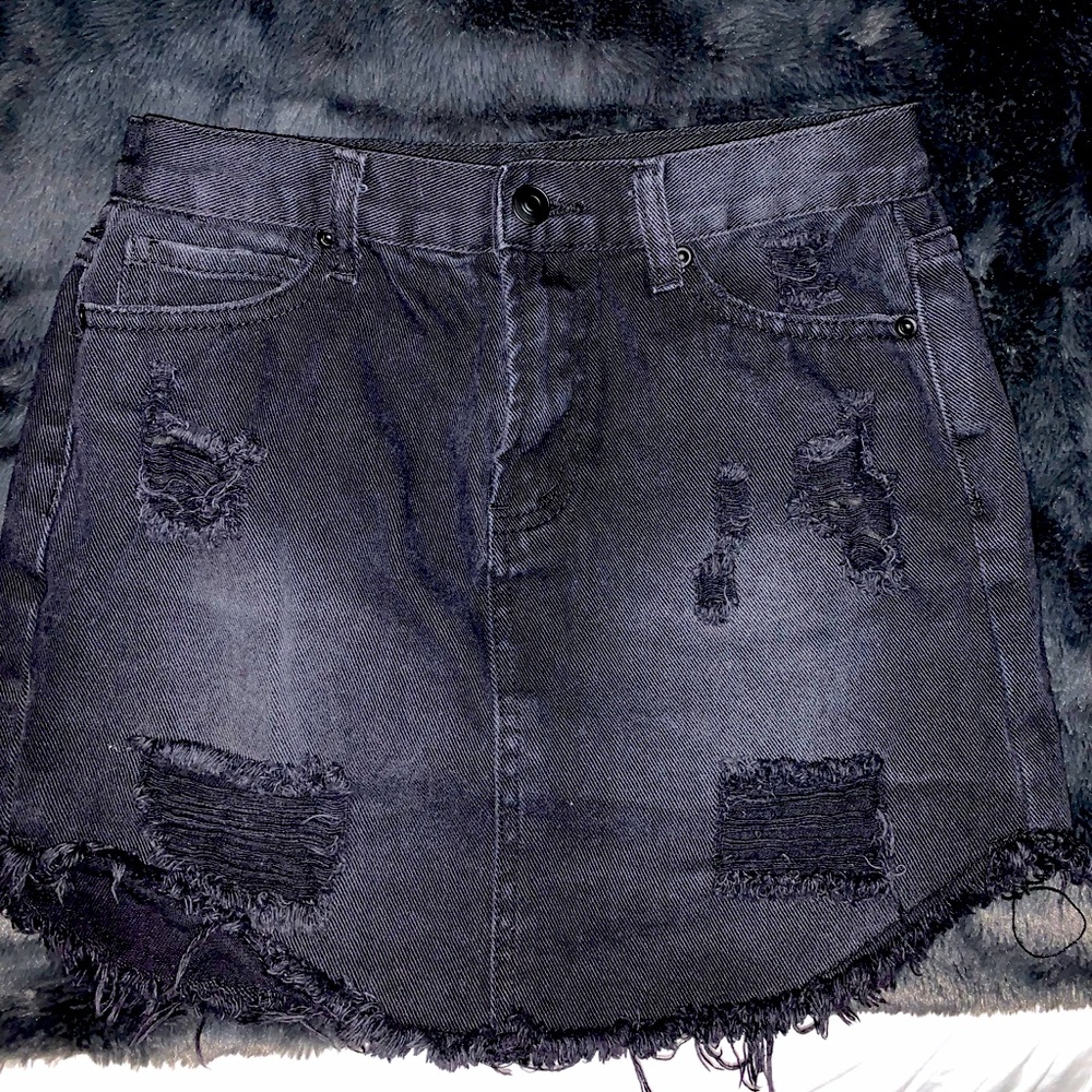 Black ripped Jean skirt